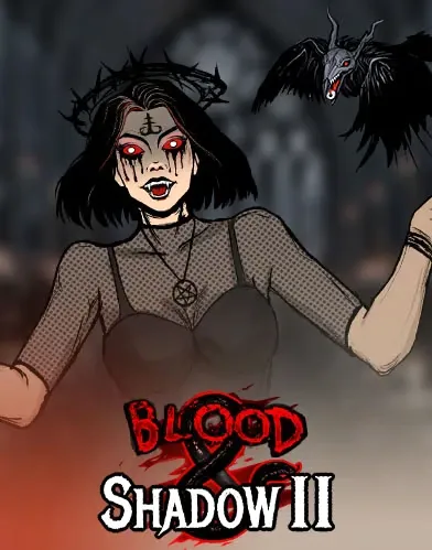 Bloody horror art met demonische vrouw, vampier en kraai