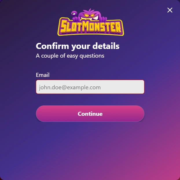 Slotmonster registratieformulier met e-mailinvoer