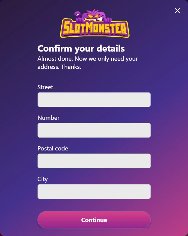 Slotmonster registratieformulier met adresvelden